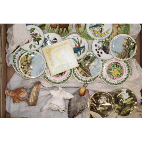 154 - A mixed collection of ceramics to include Crown Staffordshire plaques, birds, miniature plates and s... 