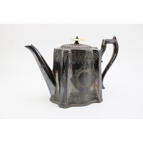 161 - Silver plated tea pot with composite finial.