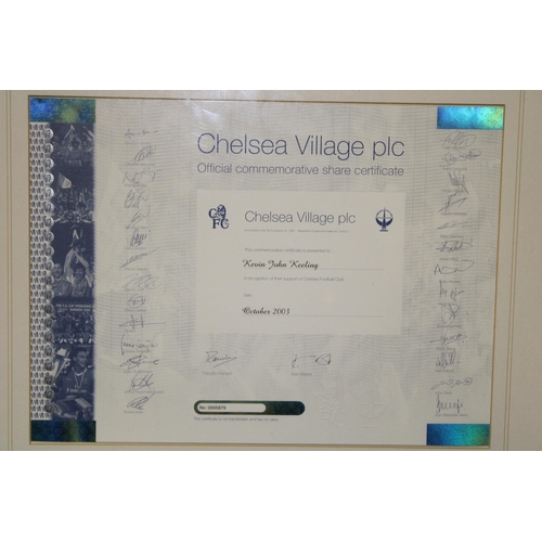 20 - A framed Chelsea Village plc Official Commemorative Share Certificate. October 2003. Of Chelsea Foot... 