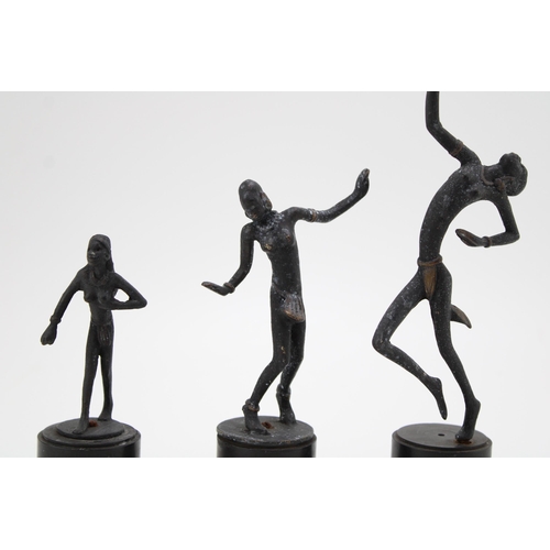 22 - A trio of vintage Art Deco style bronzed figures on bases. Height 21.5cm.