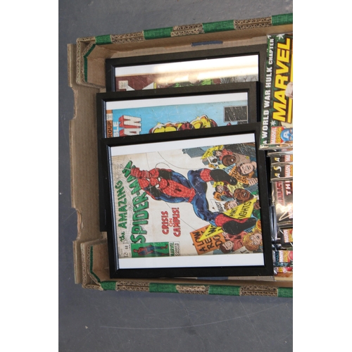 35 - A collection of Spiderman Comics 'Marvel Collectors Edition' together with a number of framed covers... 