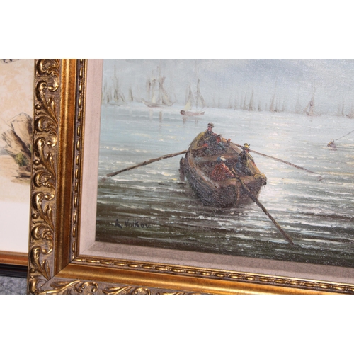 62 - R Volkov oil on board, ships under sail in gilt frame. 49cm x 75cm