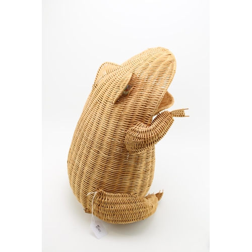 70 - A vintage mid century modern Frog Shaped Wicker / Rattan waste paper Basket with glass marble eyes, ... 