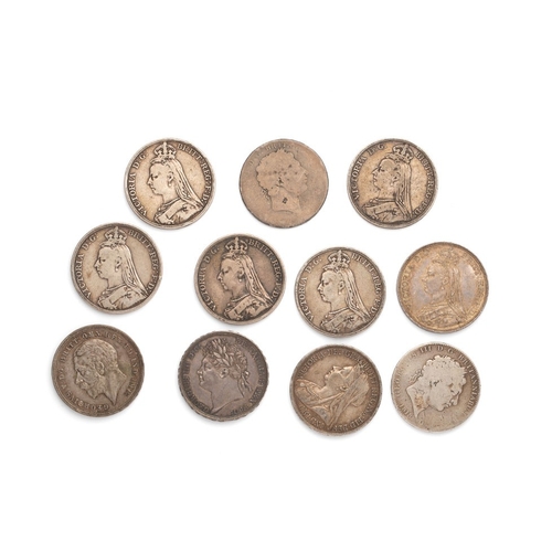 118 - A collection of antique silver crowns to include a George III 1818 example, Queen Victoria crowns to... 