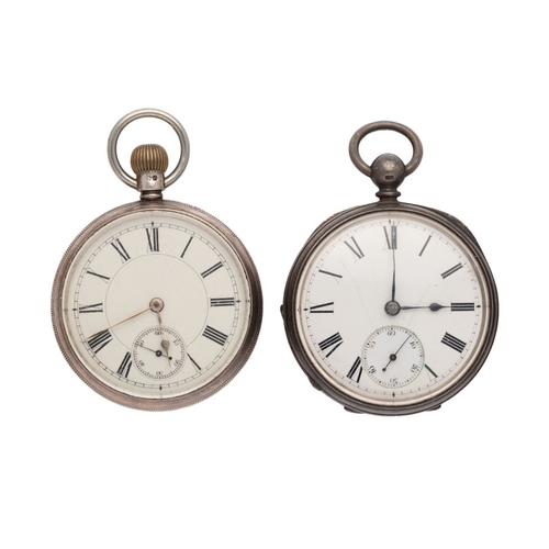 27 - Two silver pocket watches, both with subsidiary dials, one with yellow metal hands, untested / non- ... 