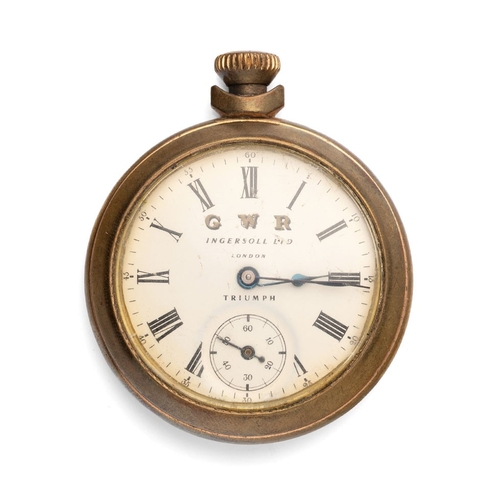 41 - A GWR, Ingersoll Ltd, Triumph, keyless wind pocket watch, the signed dial with Roman numerals and su... 