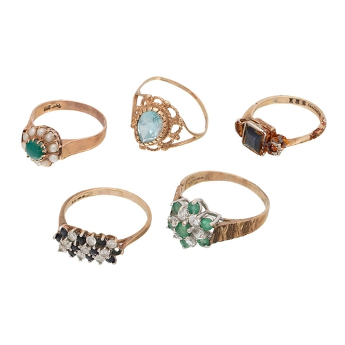 422 - 5 x 9ct gold and gemstone set rings, all a/f, 11.5g