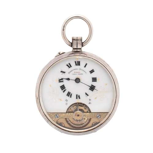 44 - A Hebdomas Patent 8 Day Swiss movement exhibition dial,  keyless wind, pocket watch, having decorate... 