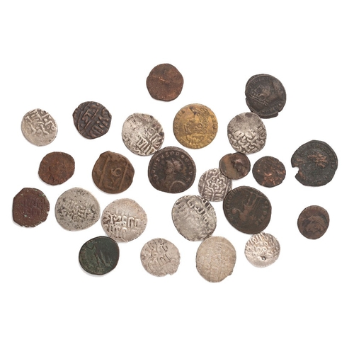 76 - A collection of hammered silver coins. Possibly of Moroccan / Islamic origin together with copper co... 