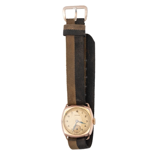 9 - A vintage 9ct gold gentleman's 'Yeoman' wristwatch, subsidiary second hand with arabic numerals nato... 