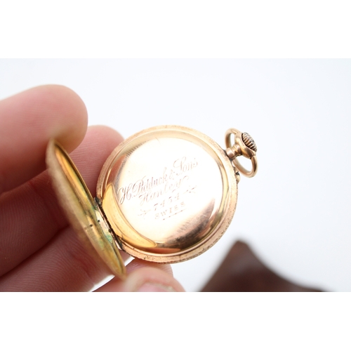 10 - A 14ct gold ladies fob watch, Swiss movement, retailed by Piddocks of Hanley. Enamelled decoration t... 