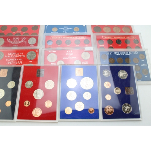 101 - A large collection of UK cased coin sets to include Royal Mint examples such as 1980, 1974, 1973, 19... 