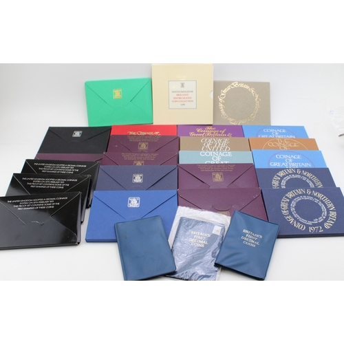 102 - A collection of mostly if not all Royal Mint presentation coin sets, in cardboard sleeves, to includ... 