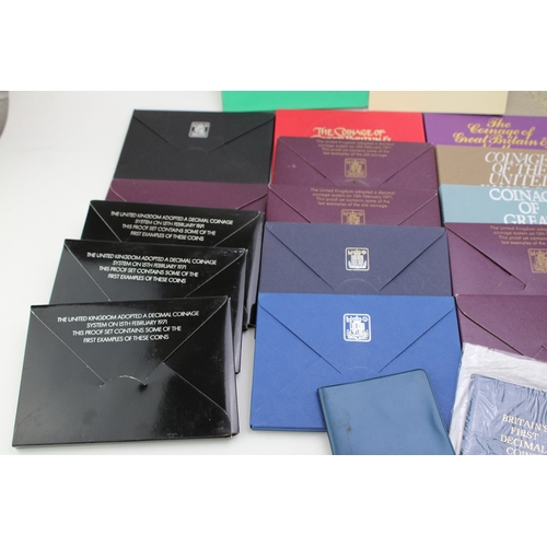 102 - A collection of mostly if not all Royal Mint presentation coin sets, in cardboard sleeves, to includ... 