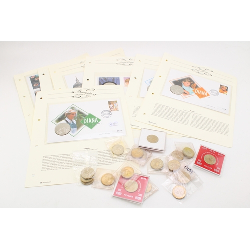 104 - Coins to include 19 old £2 coins, with cupro nickel First Day Cover coin sleeves (19 £2 coins plus 9... 