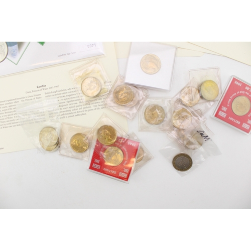 104 - Coins to include 19 old £2 coins, with cupro nickel First Day Cover coin sleeves (19 £2 coins plus 9... 