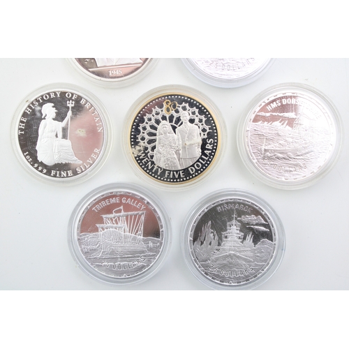 109 - A collection of seven sterling silver coins, mostly proofs, to include 'The History of Britain', 'HM... 