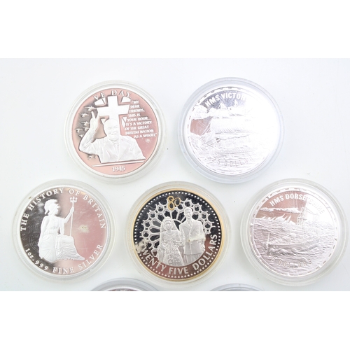 109 - A collection of seven sterling silver coins, mostly proofs, to include 'The History of Britain', 'HM... 