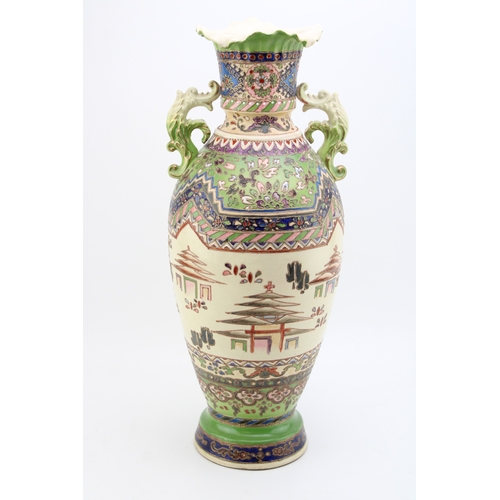 1145 - Large Chinese pottery vase, two handled, 47cm tall, traditional design.