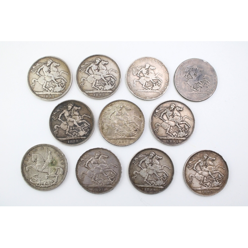 118 - A collection of antique silver crowns to include a George III 1818 example, Queen Victoria crowns to... 