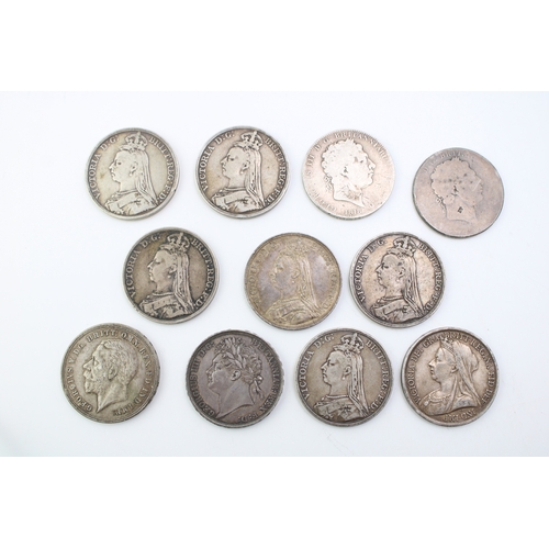 118 - A collection of antique silver crowns to include a George III 1818 example, Queen Victoria crowns to... 