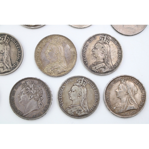 118 - A collection of antique silver crowns to include a George III 1818 example, Queen Victoria crowns to... 