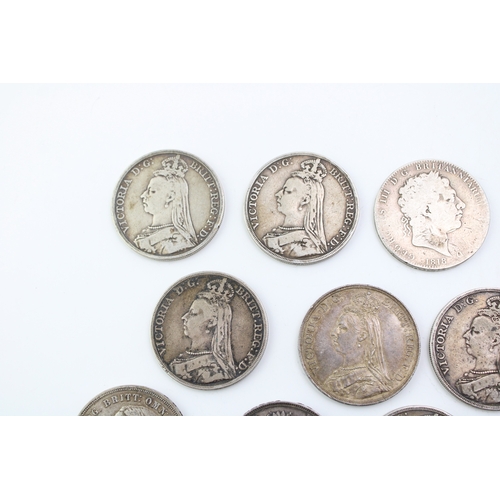 118 - A collection of antique silver crowns to include a George III 1818 example, Queen Victoria crowns to... 