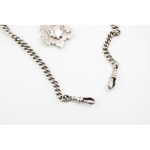 133 - A silver double Albert graduated watch chain, each link hallmarked with silver T bar, silver fob and... 