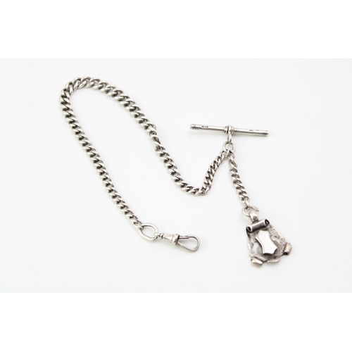 134 - A silver Albert graduated watch chain, each link hallmarked with silver T bar and silver fob lobster... 