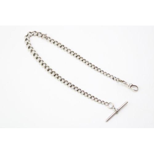 135 - A silver Albert graduated watch chain, each link hallmarked with silver T bar and lobster claw clasp... 