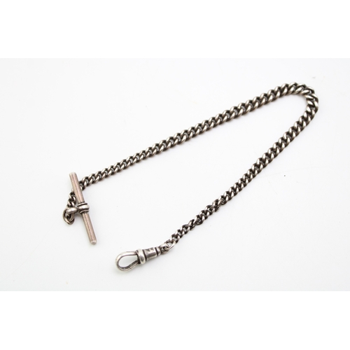 136 - A silver Albert graduated watch chain, each link hallmarked with silver T bar and lobster claw clasp... 