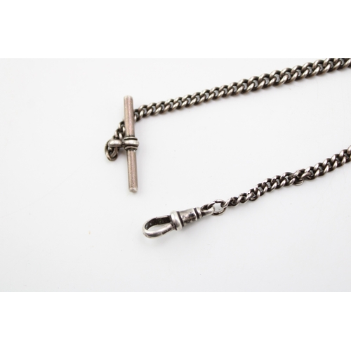 136 - A silver Albert graduated watch chain, each link hallmarked with silver T bar and lobster claw clasp... 