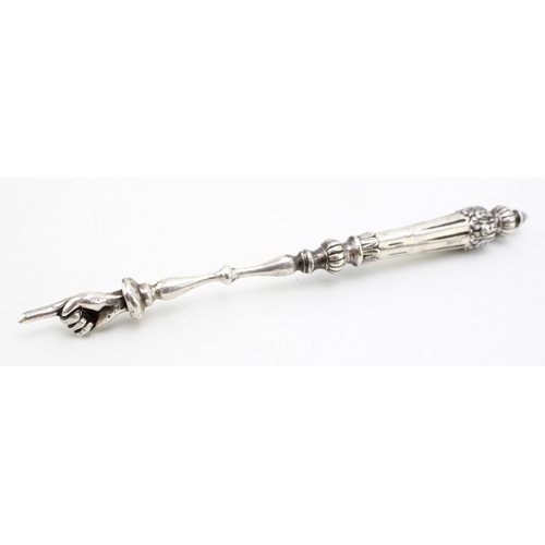 141 - A silver coloured white metal plated Yad or Torah pointer the pointer shaped as a hand with a pointi... 