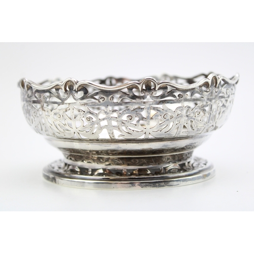 160 - Sterling silver, footed bon-bon dish, pierced decoration, vacant cartouche, hallmarked Birmingham 19... 