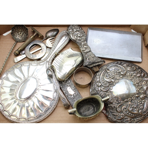 163 - A mixed collection of silver and silver-plated items to include silver mirror with bevelled glass, s... 