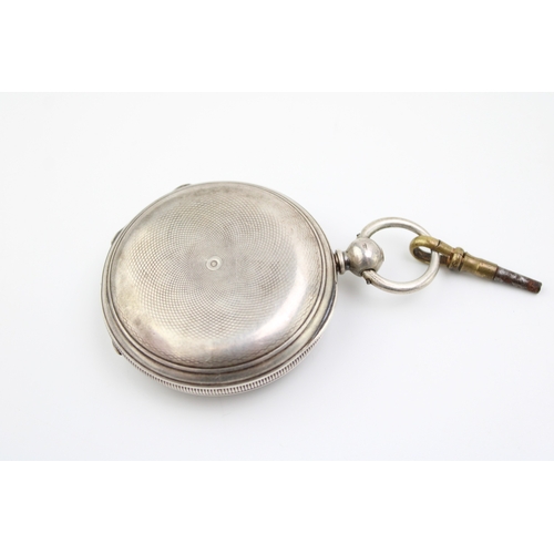 18 - Silver full hunter pocket watch, Chester 1875, winds and runs, 54mm wide.