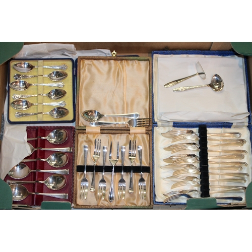 183 - A large collection of silver-plated flatware to include several cased examples, christening spoons a... 