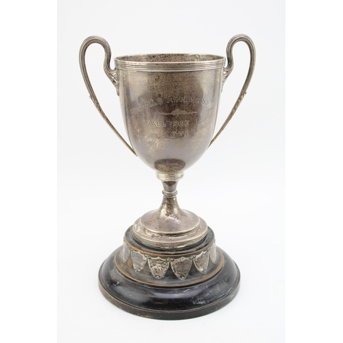 184 - Two handled sterling silver trophy 'Birchill's Angling Society, Challenge Cup 1931, Birmingham 1903,... 