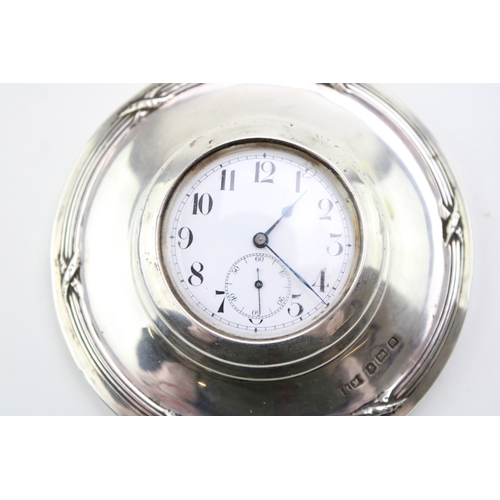 189 - Hallmarked silver desk clock, Birmingham 1911, 11cm wide, probably converted from an inkwell.