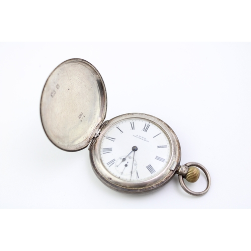 19 - Silver full hunter pocket watch, Birmingham 1901, Waltham Mass, non working, top wind, 52mm diameter... 