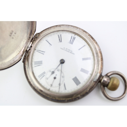 19 - Silver full hunter pocket watch, Birmingham 1901, Waltham Mass, non working, top wind, 52mm diameter... 