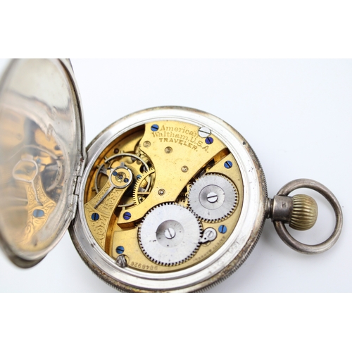 19 - Silver full hunter pocket watch, Birmingham 1901, Waltham Mass, non working, top wind, 52mm diameter... 