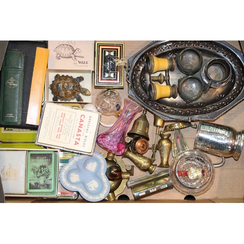 193 - A mixed collection of items to include silver-plated items, brass novelty items, glassware, tobacco ... 