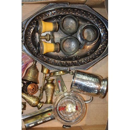 193 - A mixed collection of items to include silver-plated items, brass novelty items, glassware, tobacco ... 