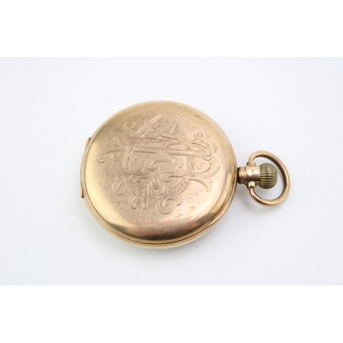 2 - A 9ct gold cased, open faced, keyless wind pocket watch by Stayte, the signed enamel dial with Arabi... 