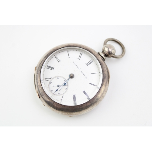 20 - Large silver pocket watch, bevel edged glass, Elgin Watch Co, key wind, 57mm, untested.