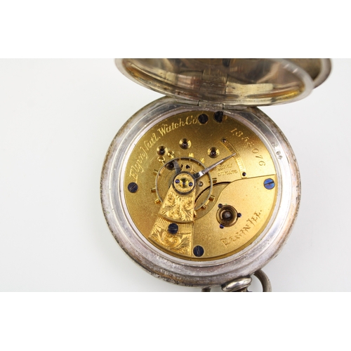 20 - Large silver pocket watch, bevel edged glass, Elgin Watch Co, key wind, 57mm, untested.