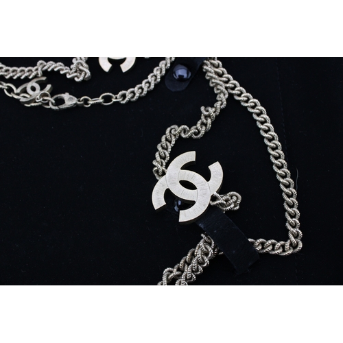 208 - A Chanel necklace, of rope textured curb links, with interlocking C logo at intervals, in two tone w... 