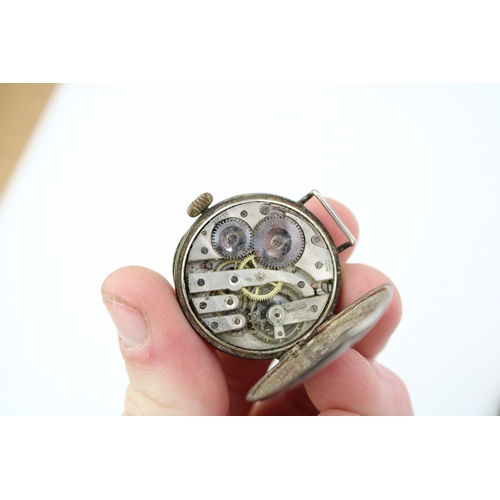 21 - A silver 925 cased trench style watch, missing hands, with two later leather albert chains (3).