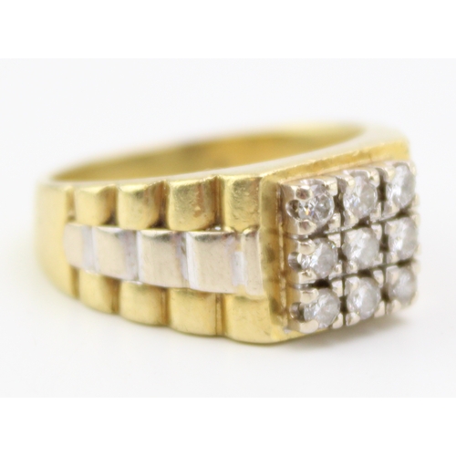 250 - A gentleman's 18ct bi-colour gold and diamond watch ring, the square face set with nine diamonds tot... 